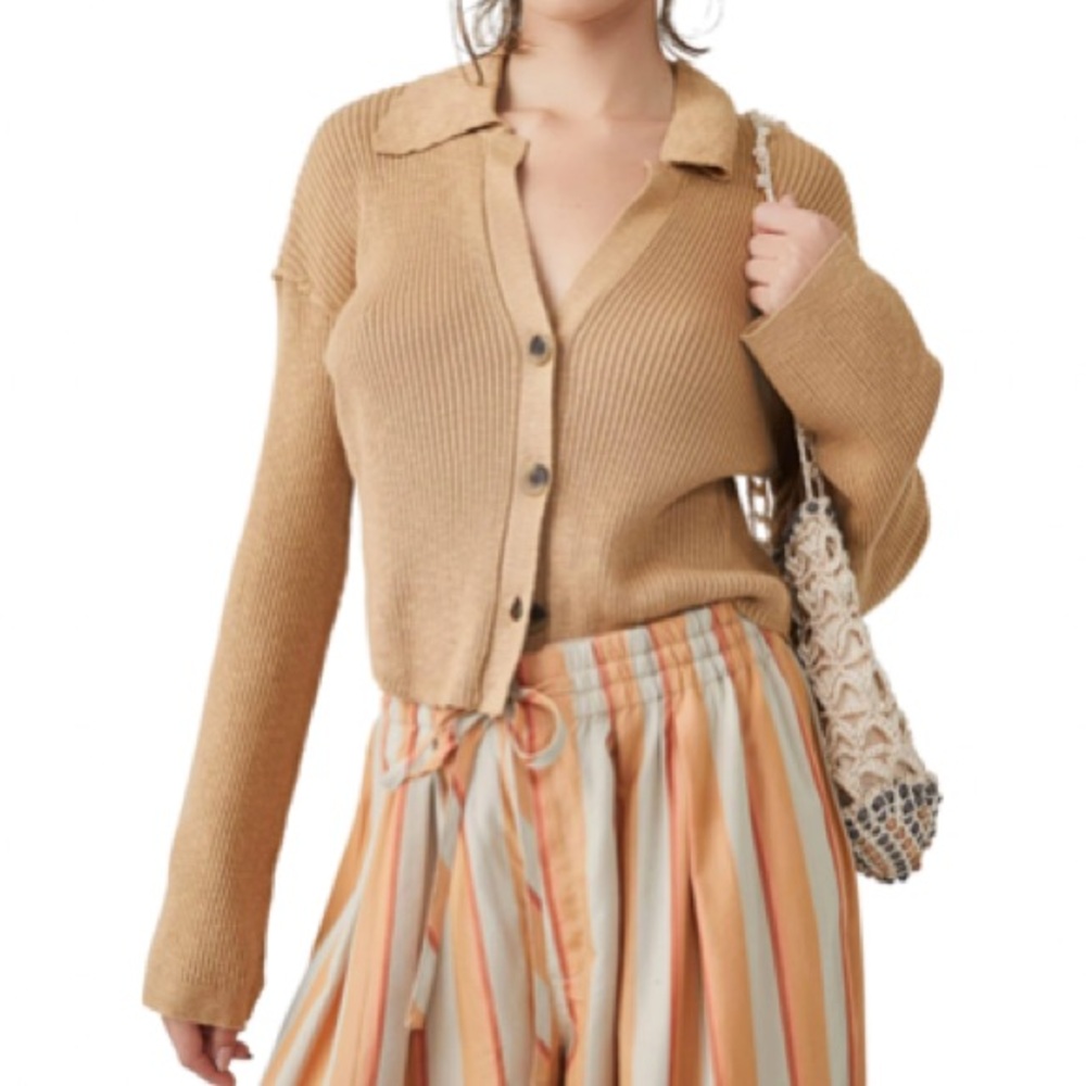 Free People Button-Up Sweater - Iced Coffee